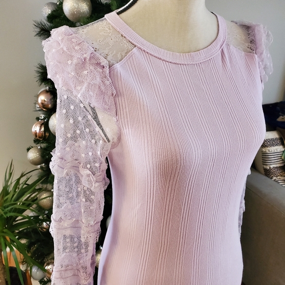 Free people purple pastel polka dot lace sleeve - Picture 4 of 8
